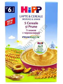 HIPP Terci organic cu lapte - 5 cereale si prune (6 luni) 250 g /2918/