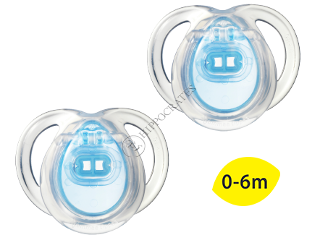 Пустышка ортодонтическая Anytime силиконовая (0-6 мес) 2 шт.(прозрачная+голубая)/43335463