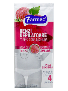 Farmec benzi depilatoare p/u corp si zona bikini zmeura 14 benzi+2 servetele