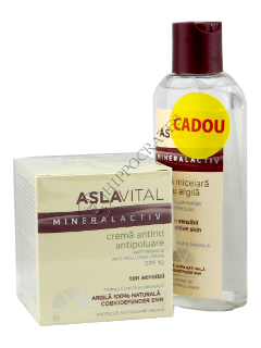 Aslavital Mineralactiv Pachet Promo crema hidratanta antipoluare SPF 10, +apa micelara 