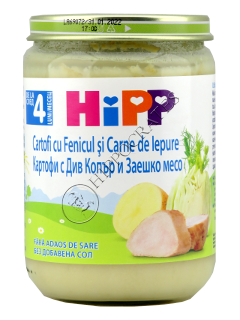 HIPP Meniu cu carne, Cartofi cu fenicul si carne de Iepure (4 luni) 190 g /6173/