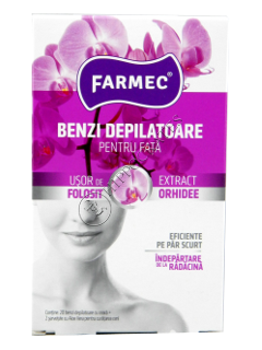 Farmec benzi depilatoare p/u fata extract de orhidee (20 benzi+2 servetele)
